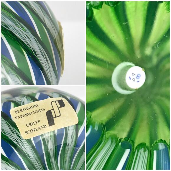 Perthshire 1981F Yellow Lampwork Flower Crown Latticinio Twist Facet Paperweight - Picture 7 of 14